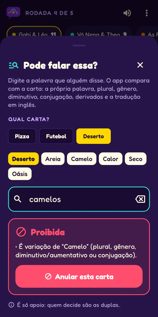 Captura do Evasivas no celular: a consulta de palavras, que diz se uma palavra é proibida, suspeita ou liberada